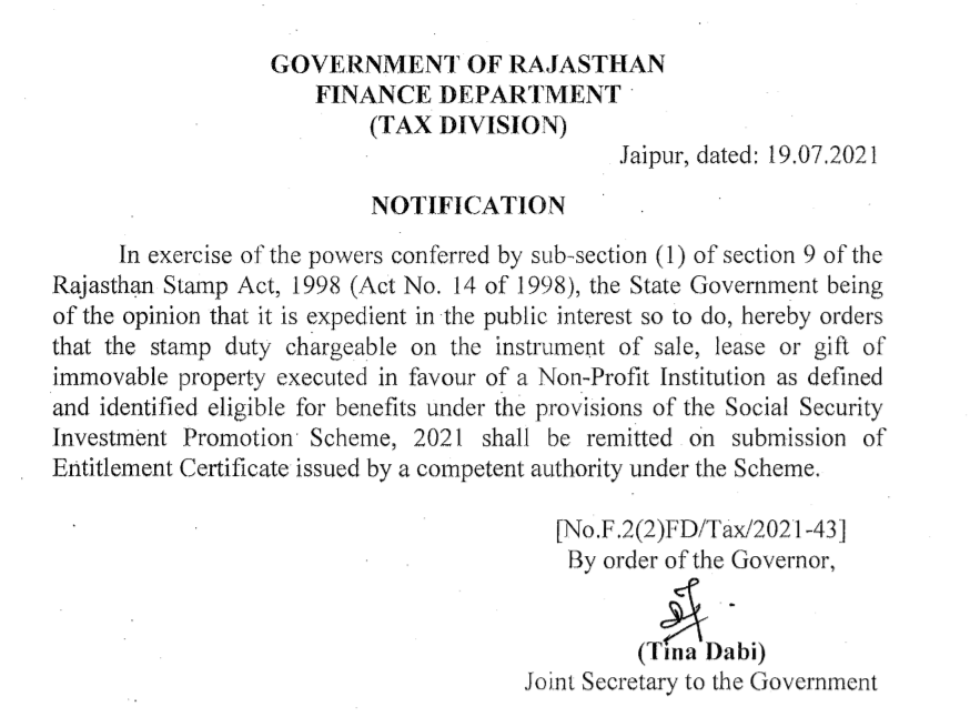 Stamp Duty And Registration Fee Exemption To NGO s Under Social 